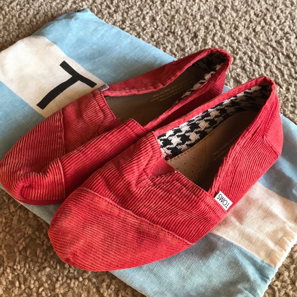 TOMS Red Corduroy Slip Ons